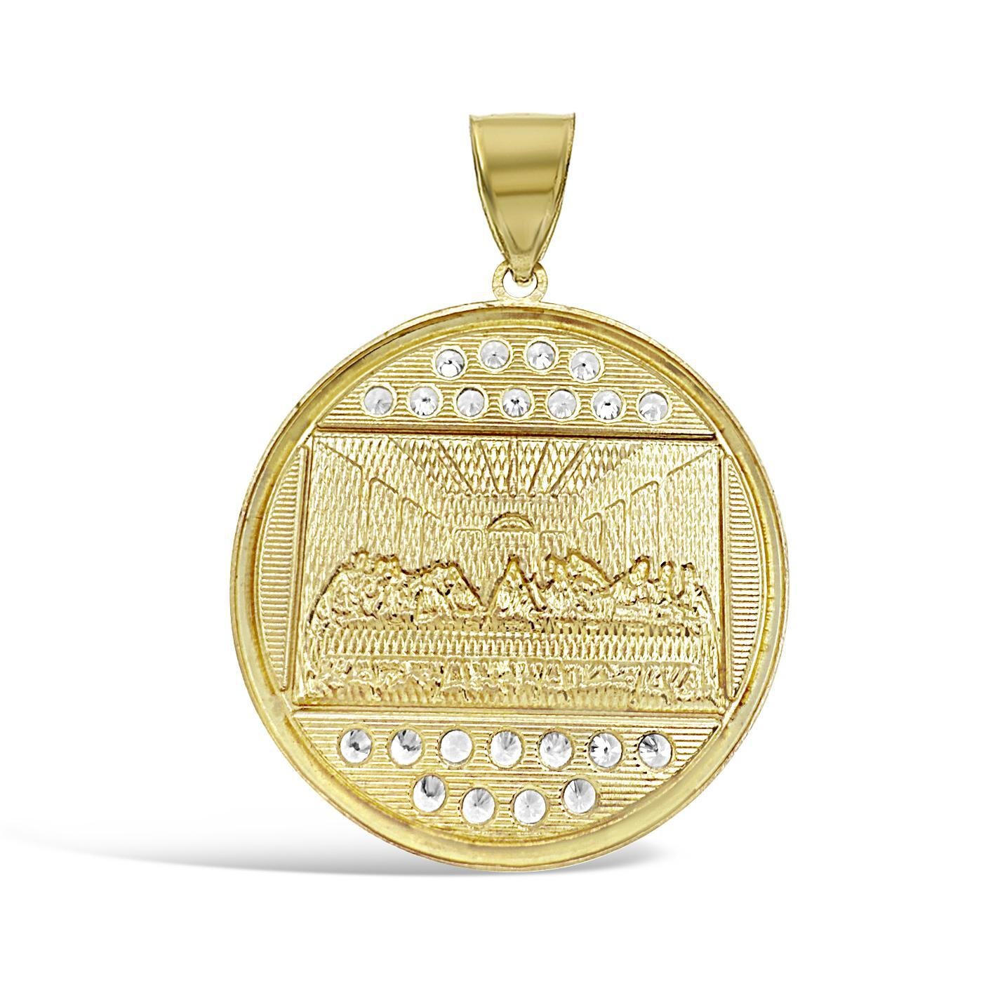 Last Supper Round Pendant Mens Charm 10k Yellow Gold