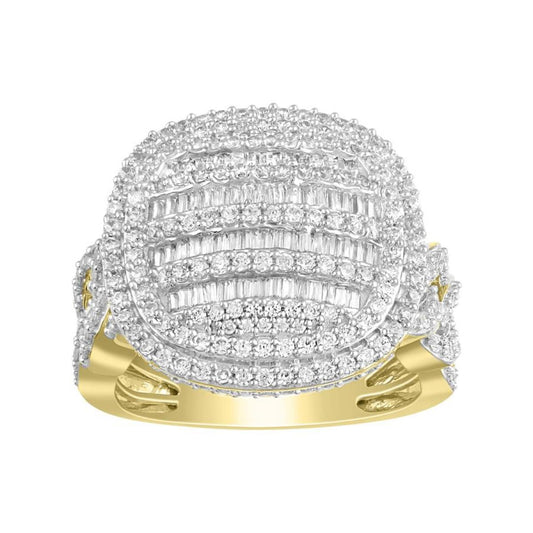 2.00ctw Baguette Diamond Cushion Shape Signet Mens Ring 10k Yellow Gold