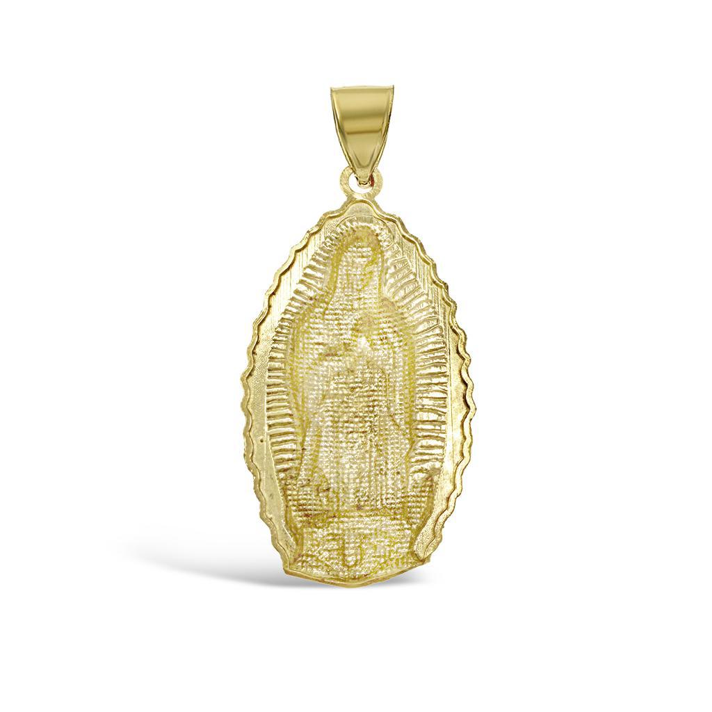Lady Guadalupe Charm 10k Yellow Gold Virgin Mary Pendant 1.5 inch