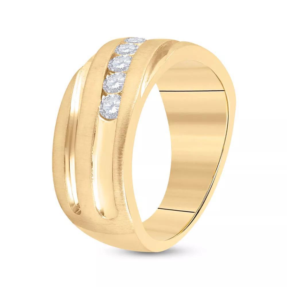 10k Yellow Gold Mens Round Diamond Diagonal Wedding Band Ring 1/2Cttw