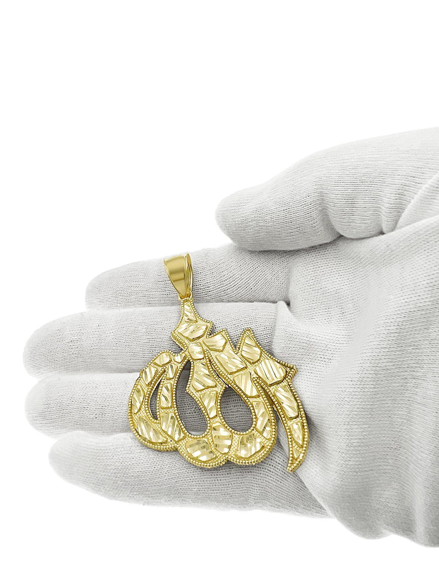 Allah Muslim Islam Pendant Mens Nugget Charm 10k Yellow Gold 2.5 inch