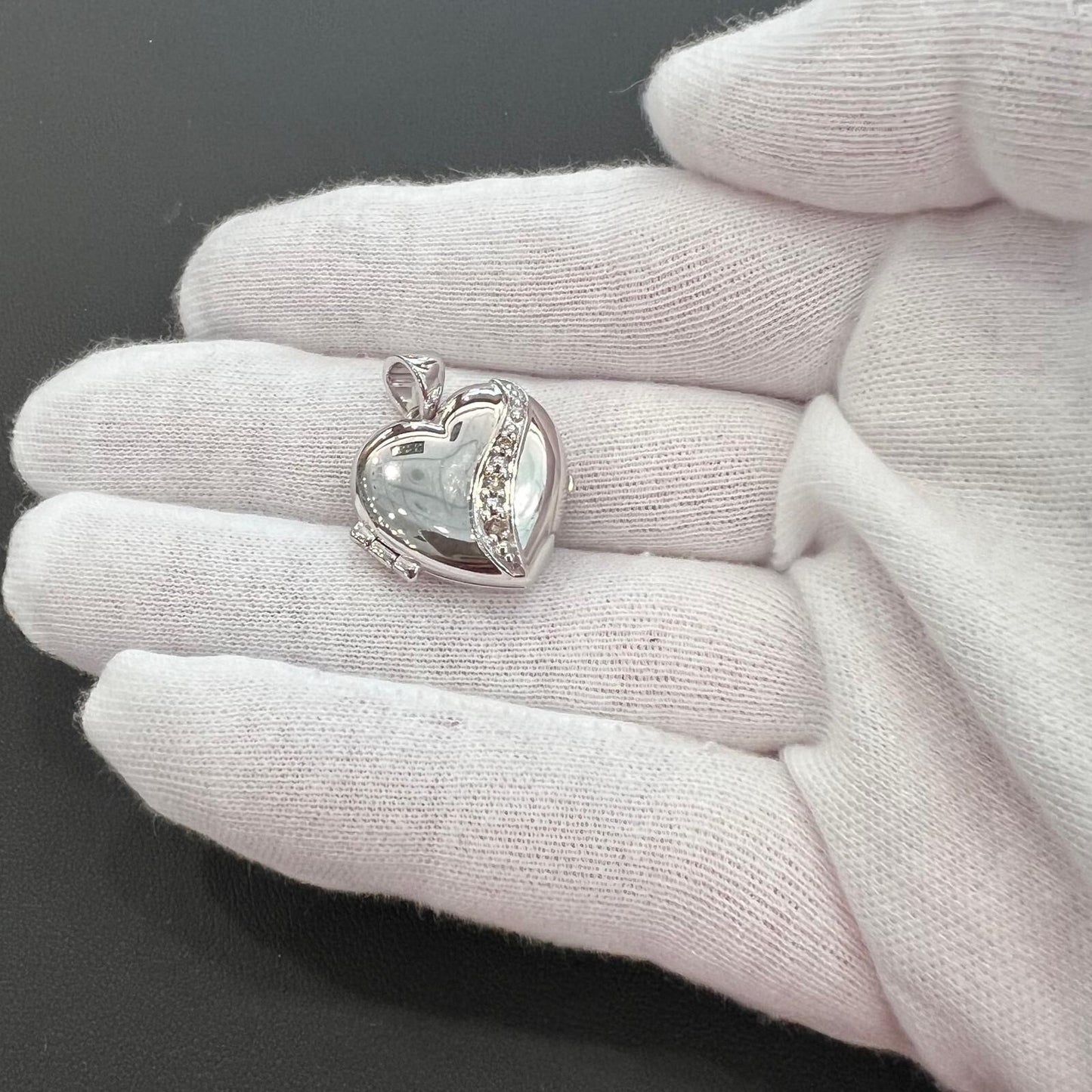 Chocolate Diamond Heart Locket Double Picture Photo Pendant Memory 10k Gold