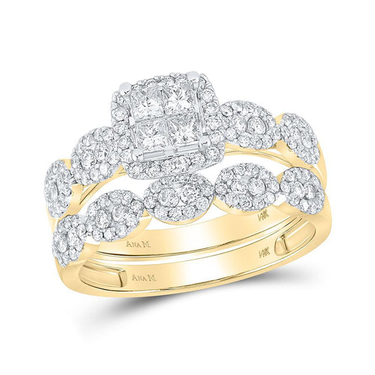 0.97ctw Princess Diamond Square Bridal Wedding Ring Band Set 14k Yellow Gold