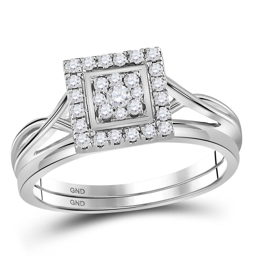 0.33ctw Diamond Square Halo Cluster Wedding Ring Set 10K White Gold