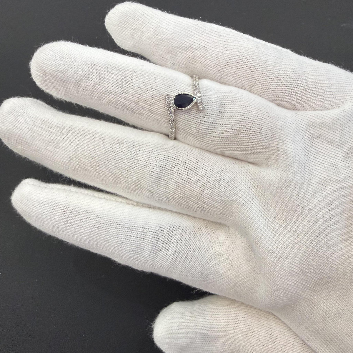 Natural Blue Sapphire & Diamond Bypass Ring 14K White Gold