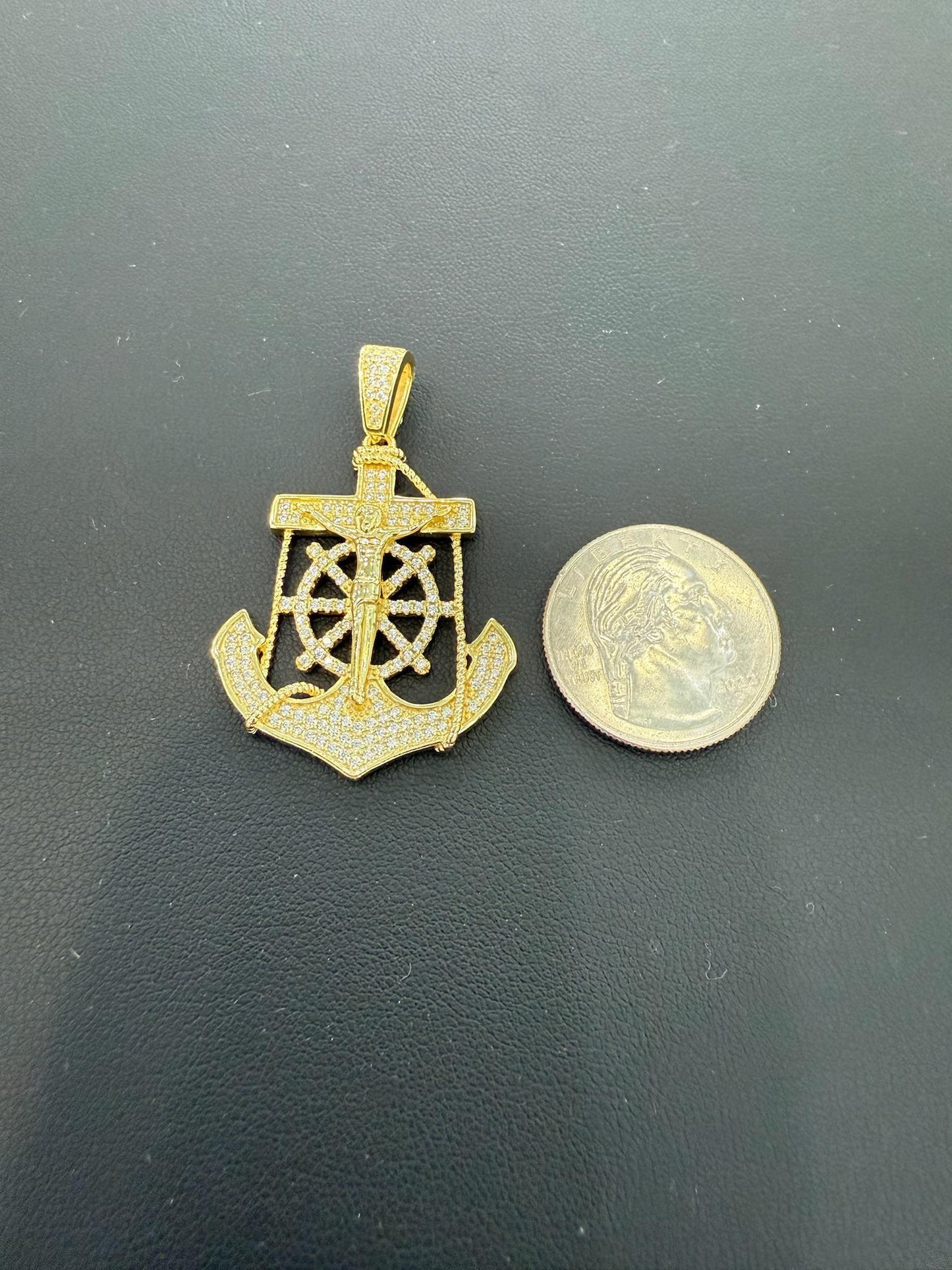 Anchor Wheel Pendant 925 Sterling Silver Gold Plated