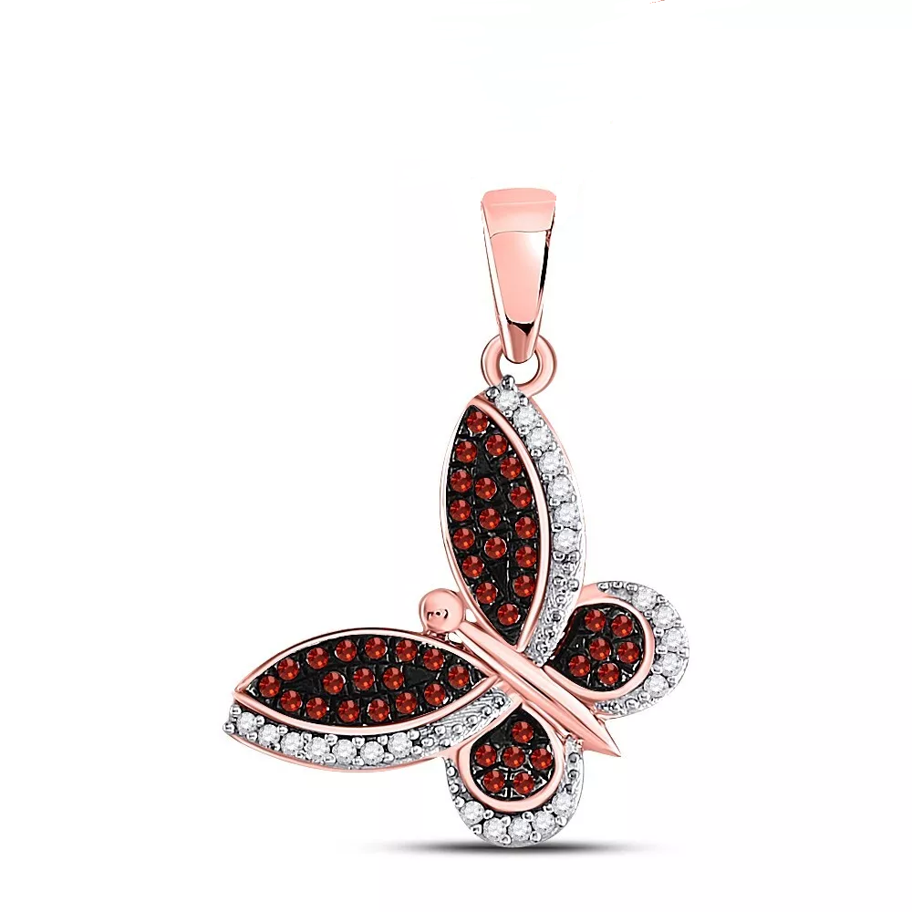 Red Diamond Butterfly Pendant 10K Rose Gold