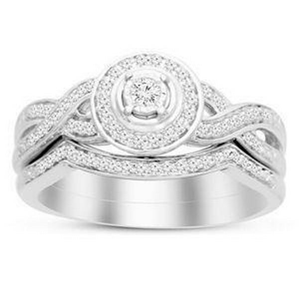 Diamond Bridal Wedding Ring Set 10k White Gold 1/4cttw
