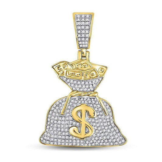 10kt Yellow Gold Mens Round Diamond Money Bag Dollar Charm Pendant 1/2 Cttw