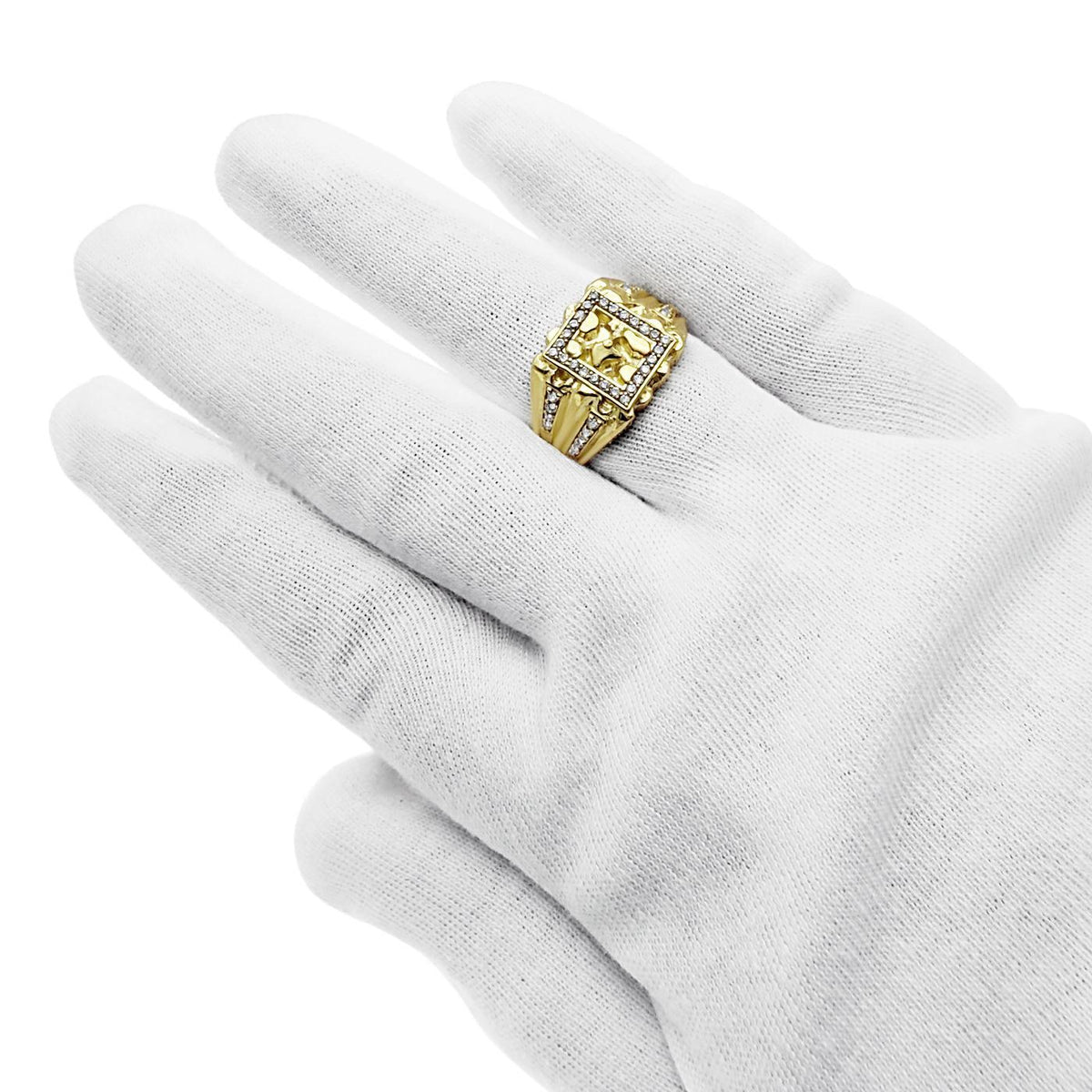 10K Yellow Gold Nugget Signet Mens Ring