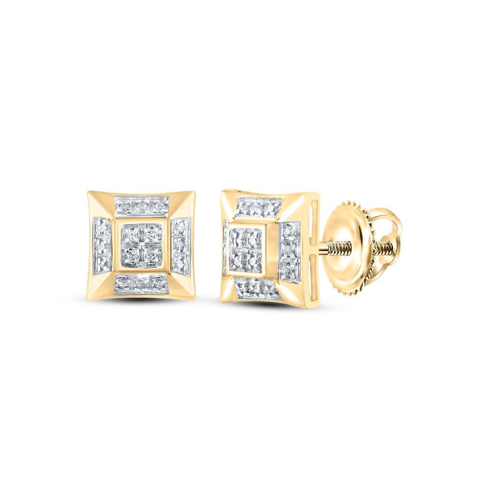 Diamond Square Stud Mens Earrings 10K Yellow Gold Cluster Screw Back