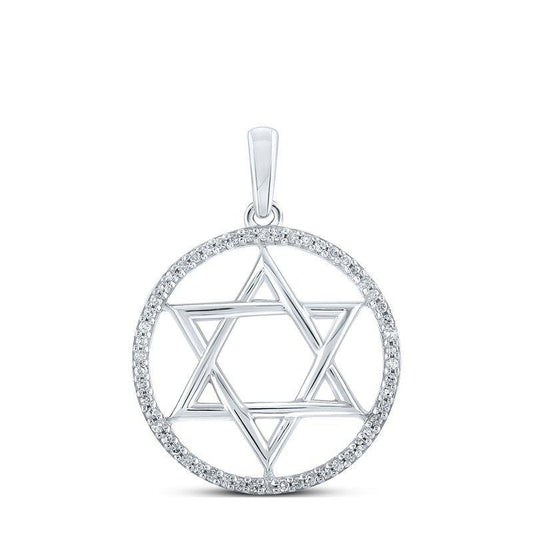 Round Diamond Star of David Religious Charm Pendant 925 Sterling Silver