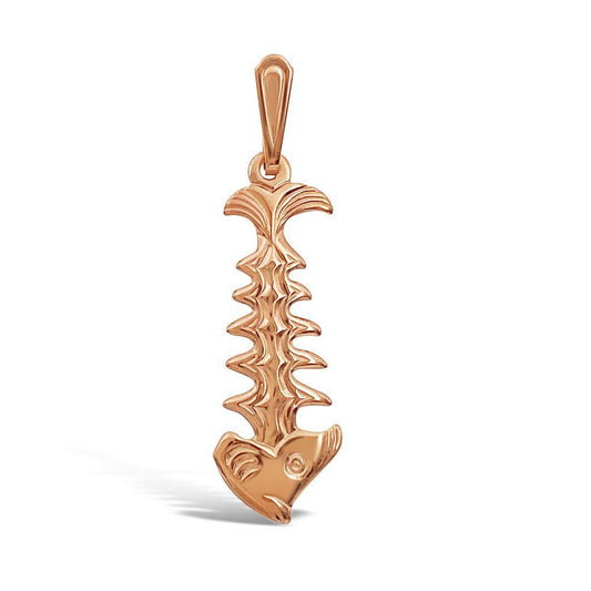 14k Rose Gold Fish Bone Pendant Charm 1.5"