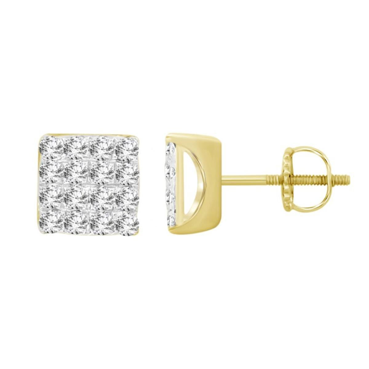 0.50cttw Diamond Square Stud Earrings 10k Yellow Gold Screw Backs