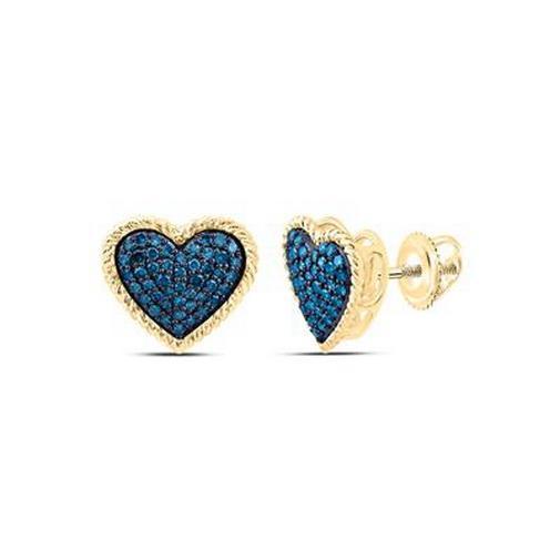 0.37ctw Blue Diamond Heart Stud Earrings 10K Yellow Gold Screw Back