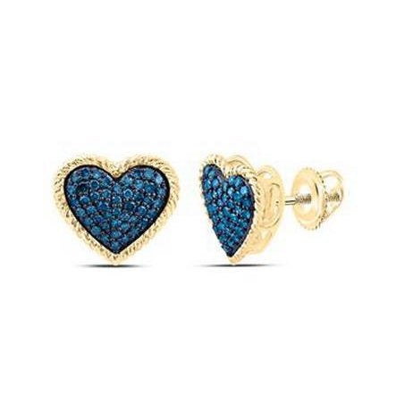 0.37ctw Blue Diamond Heart Stud Earrings 10K Yellow Gold