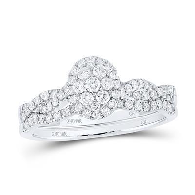 0.50 ctw Diamond Oval Engagement Wedding Bridal Ring Set 10k White Gold