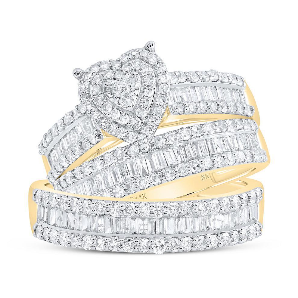1.75ctw Diamond Heart Trio Wedding His Hers Set Ring 14k Yellow Gold