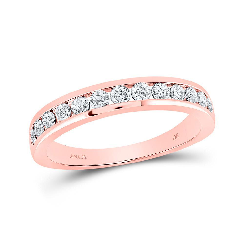 14kt Rose Gold Round Diamond Wedding Single Row Band 1/2 Cttw