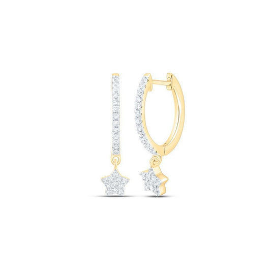 0.20cttw Diamond Star Hoop Earrings 10k Yellow Gold