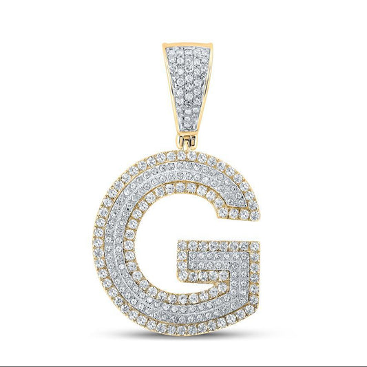 0.93ctw Diamond Initial G Letter Mens Charm Pendant 10k Two Tone Gold