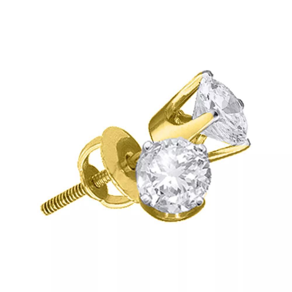 14k Yellow Gold Round Diamond Solitaire Stud Earrings 1.00Cttw Screw Back