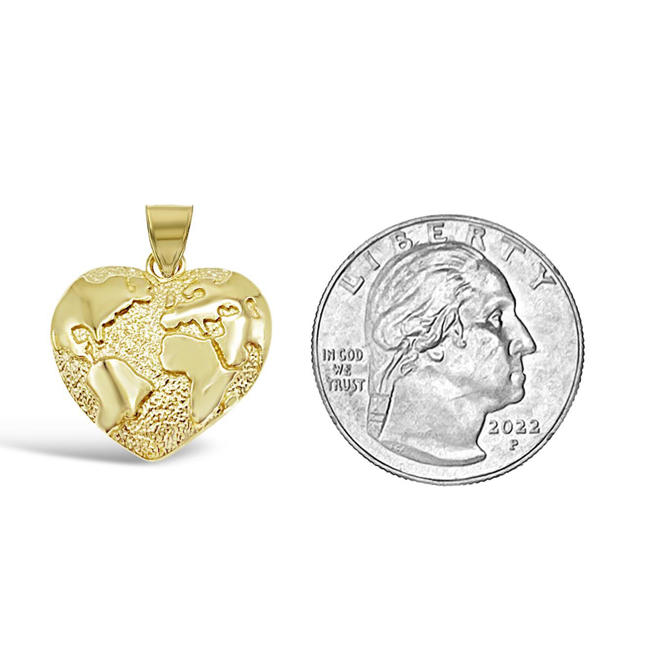 Heart Map Globe Earth Pendant Charm 10k Yellow Gold