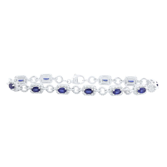 0.38ctw Natural Diamond & Simulated Sapphire Tennis Bracelet 925 Sterling Silver