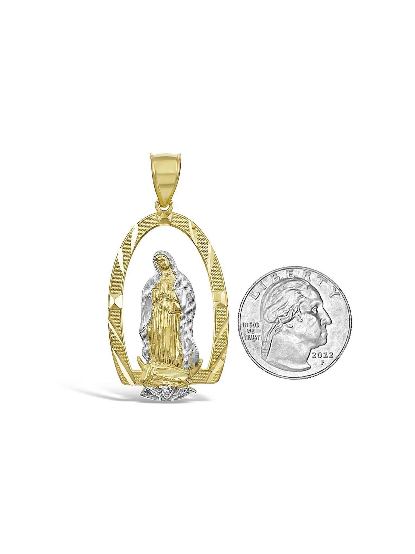 Virgin Mary Pendant 10k Gold Lady Guadalupe Charm 2"