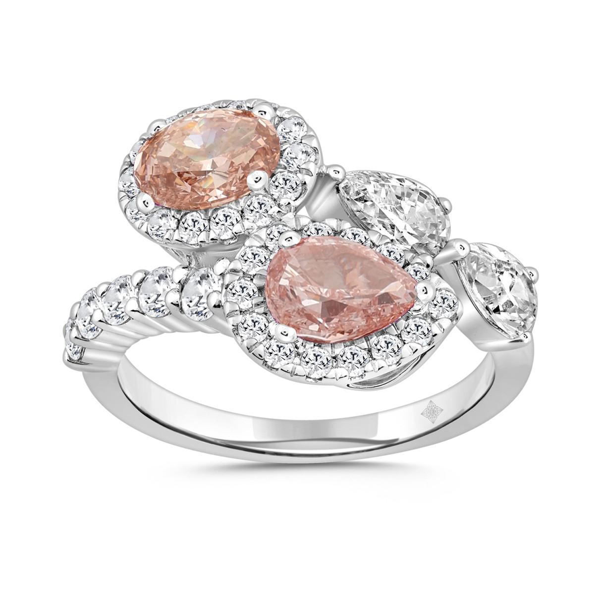 2.25 cttw Lab Grown Pink Pear Oval Diamond IGI Certified Bypass Ring 14k Gold