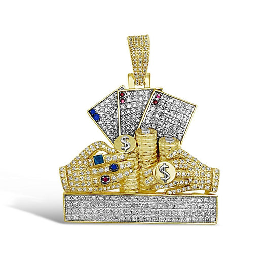 Diamond Poker Casino Money Pendant 10K Yellow Gold