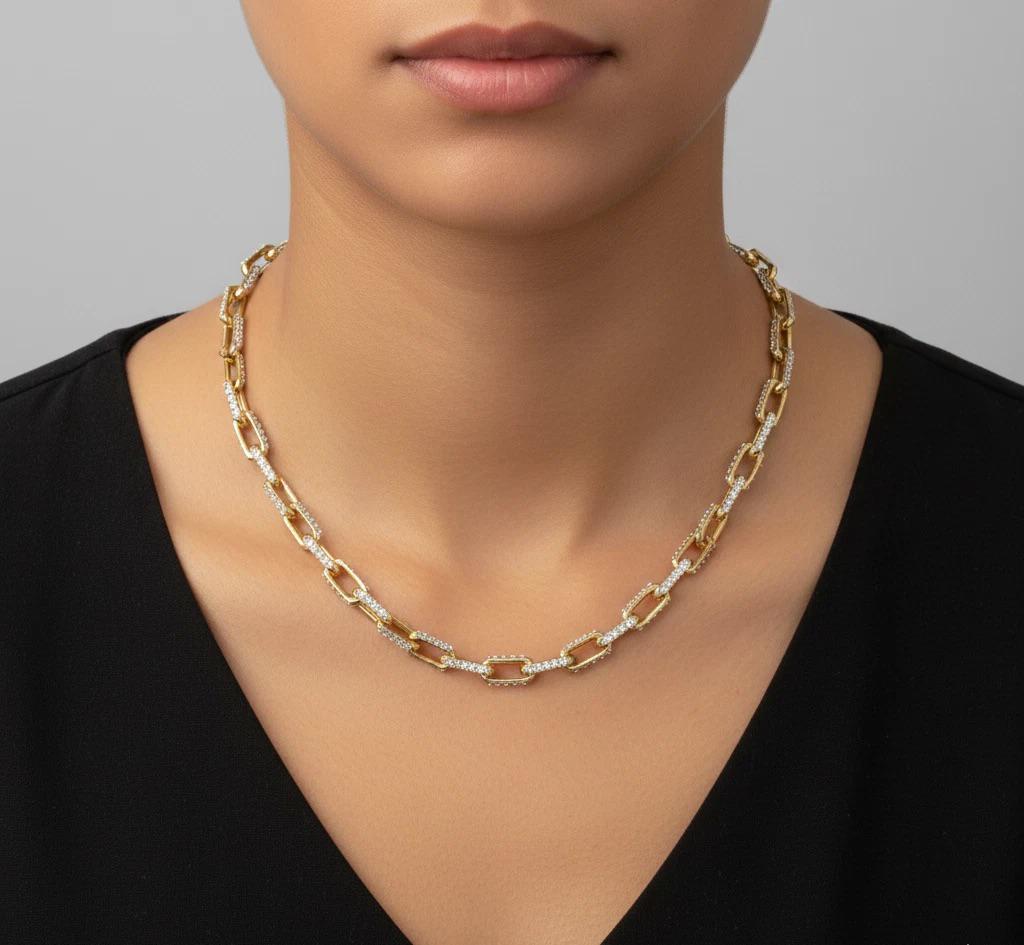 10ctw Diamond Paperclip Link Chain Necklace 10K Yellow Gold Womens Iced Jewelry