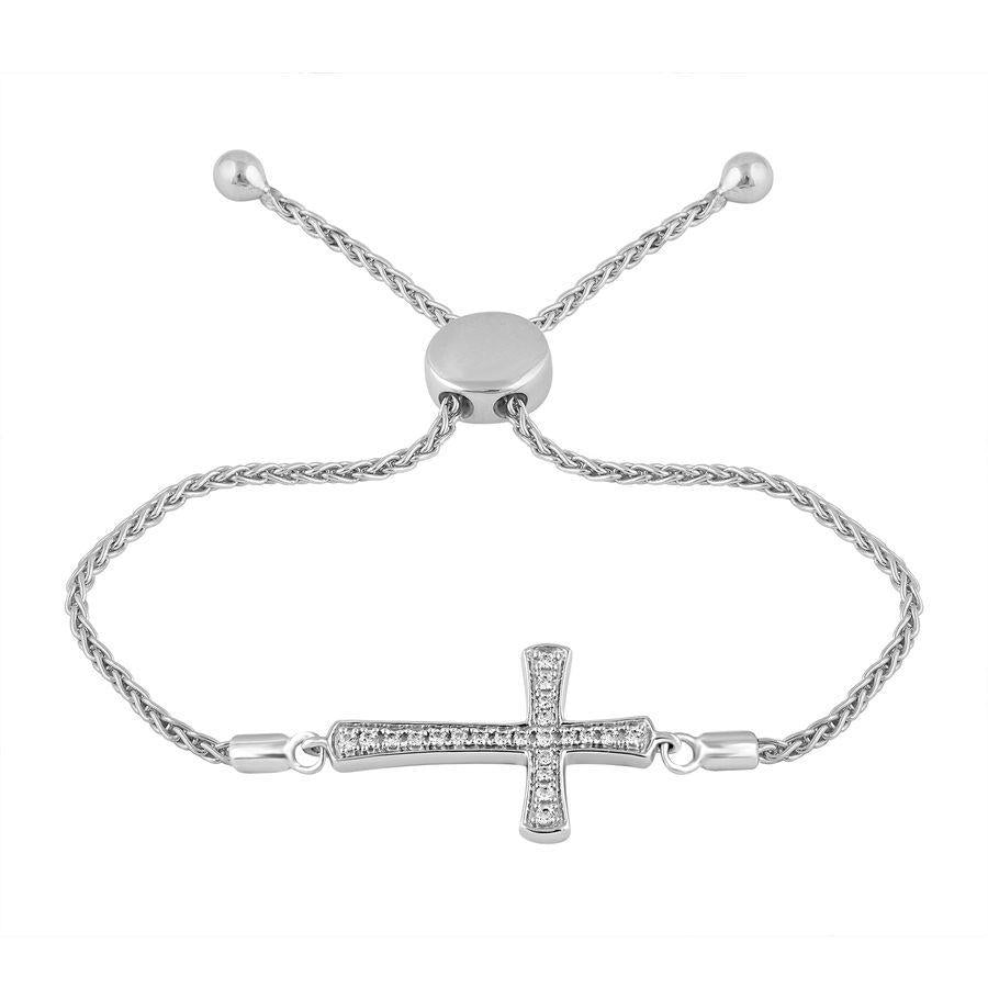 Diamond Cross Adjustable Bolo Bracelet 925 Sterling Silver