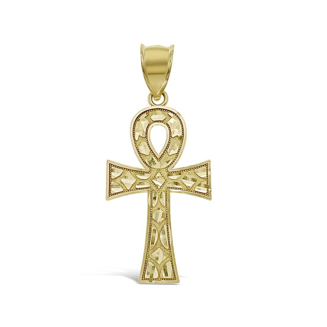 10k Yellow Gold Egyptian Ankh Cross Nugget Pendant