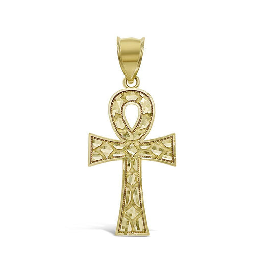 10k Yellow Gold Egyptian Ankh Cross Nugget Pendant