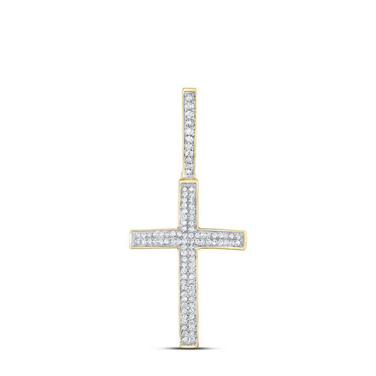 Diamond Cross Charm Pendant 10k Yellow Gold 1/3cttw