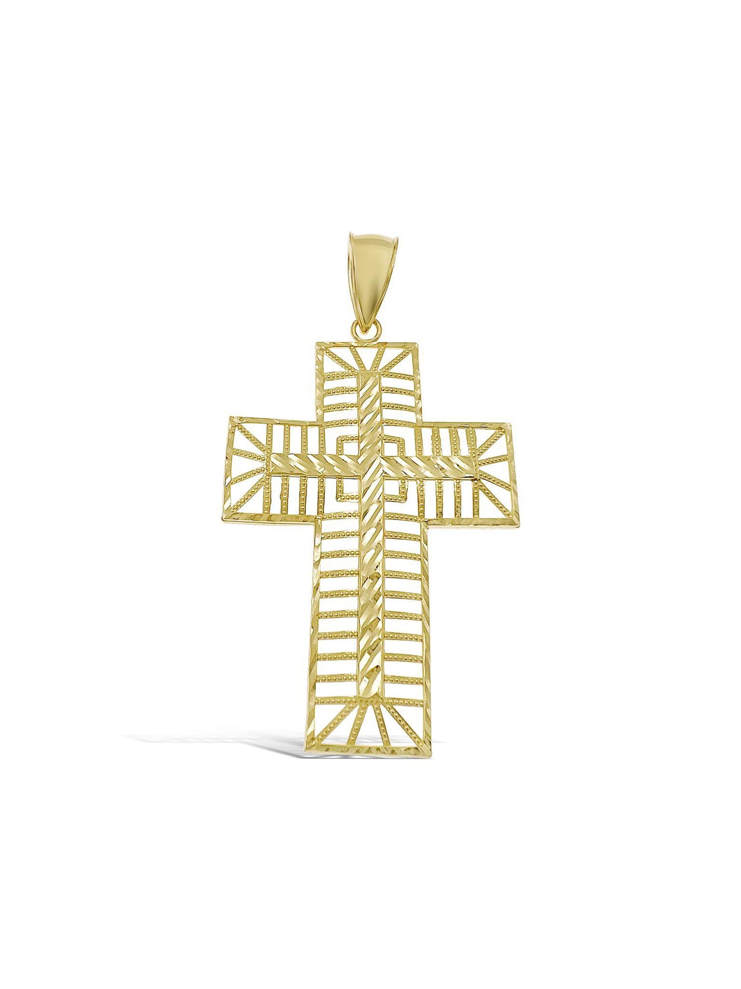 10k Gold Cross Pendant Filigree Men Charm 2.7"