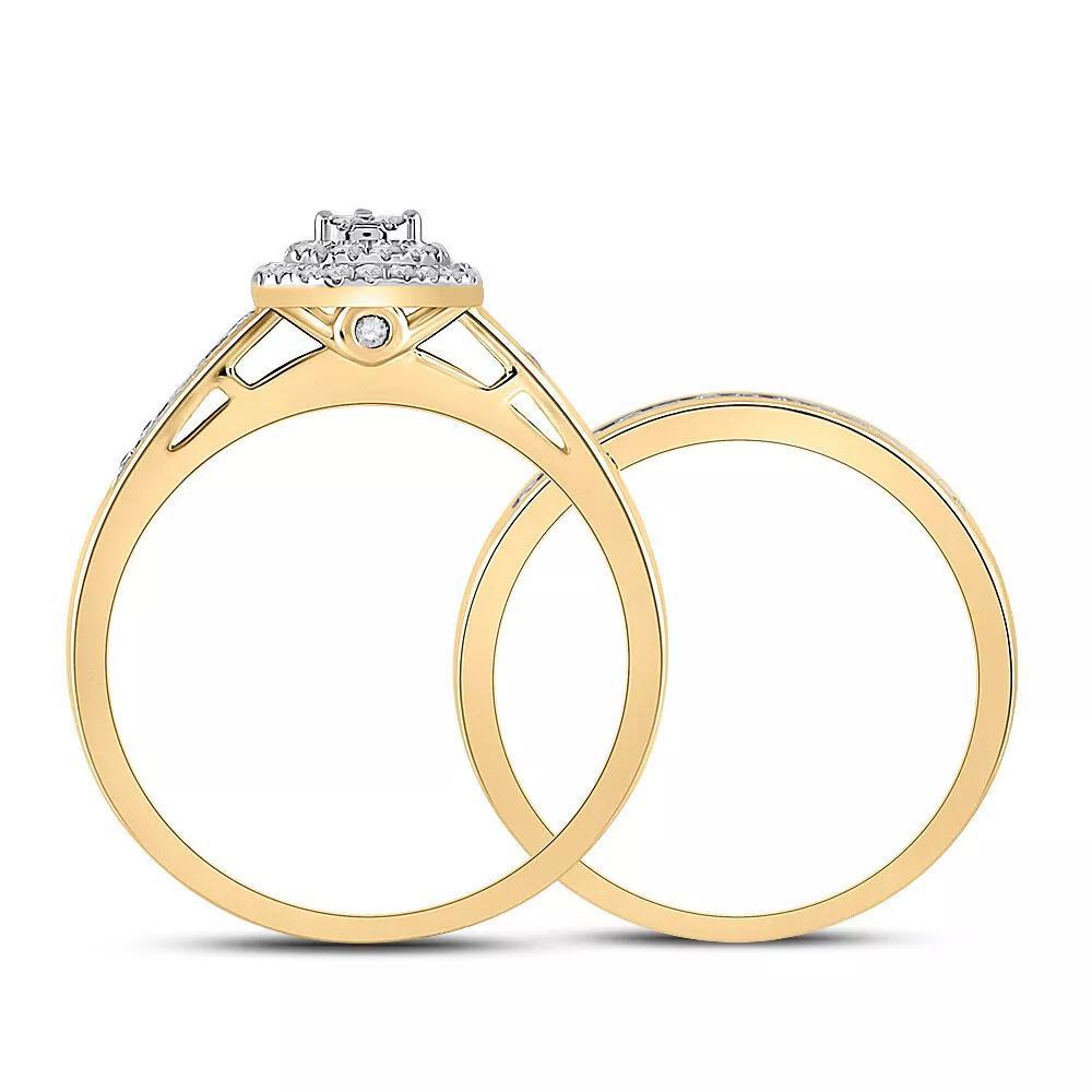 10kt Yellow Gold Round Diamond Pear Bridal Wedding Ring Band Set