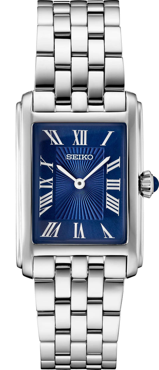 Seiko Essentials Collection Ladies Rectangular Blue Dial Watch SWR085