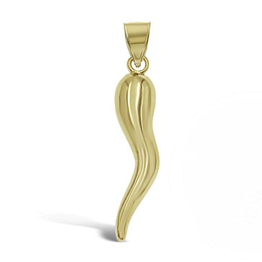 Italian Horn Lucky Charm Pendant 10k Yellow Gold 1.7 inch