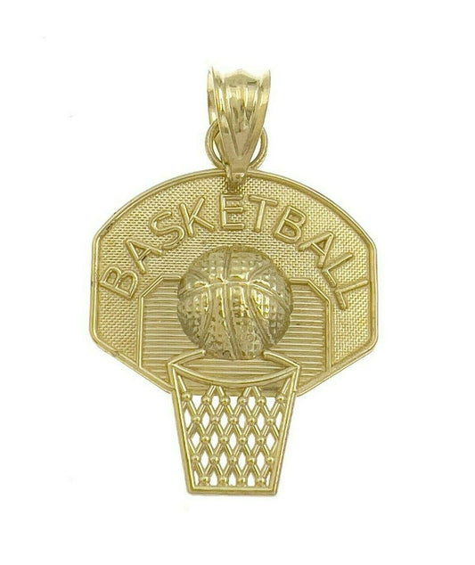 Basketball Sport Pendant Charm 10k Yellow Gold 1.1 inch