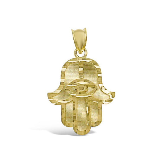 Hamsa Fatima Hand Pendant 10k Gold Diamond Cut 1.4"