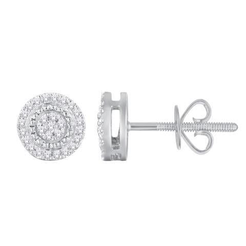 Diamond Round Cluster Stud Earrings 10k White Gold Screw Back