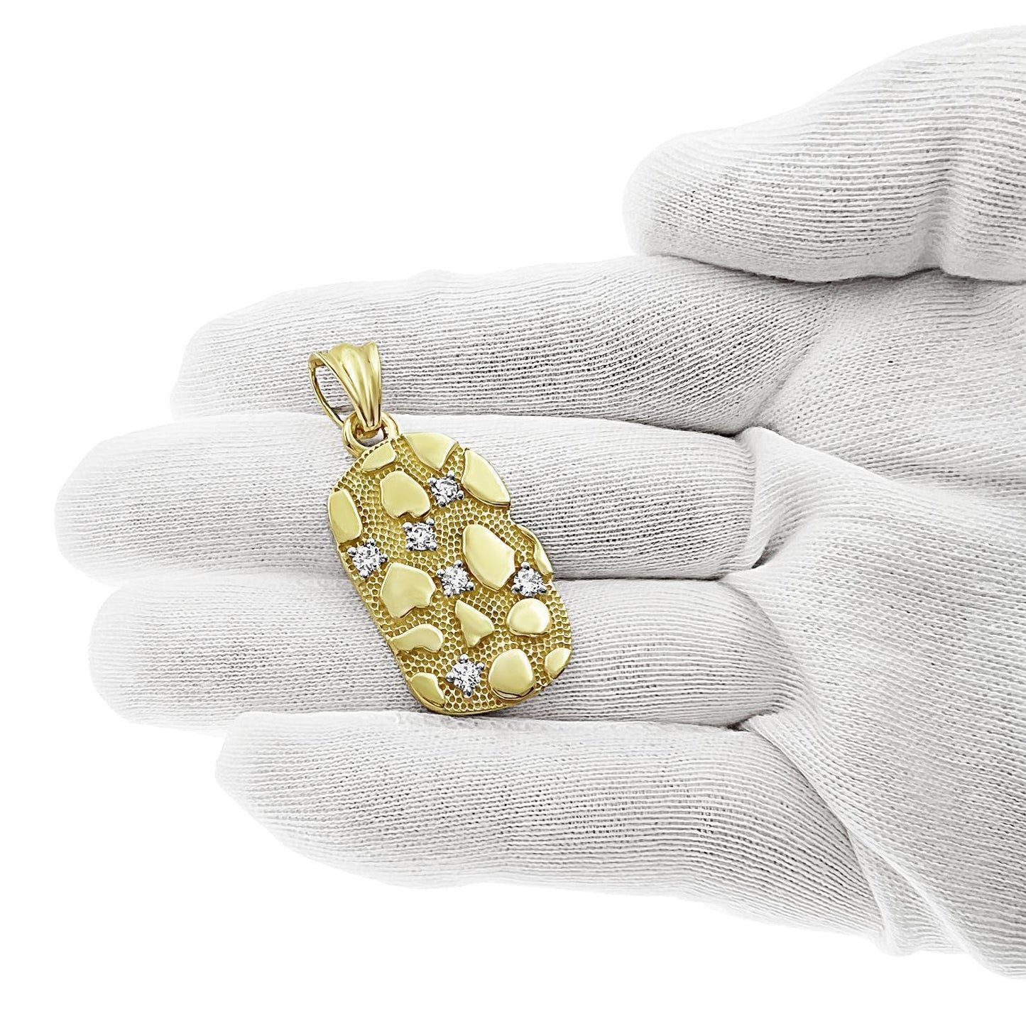 0.62cttw Diamond Nugget Dog Tag Pendant 10k Yellow Gold Mens Charm 1.7"