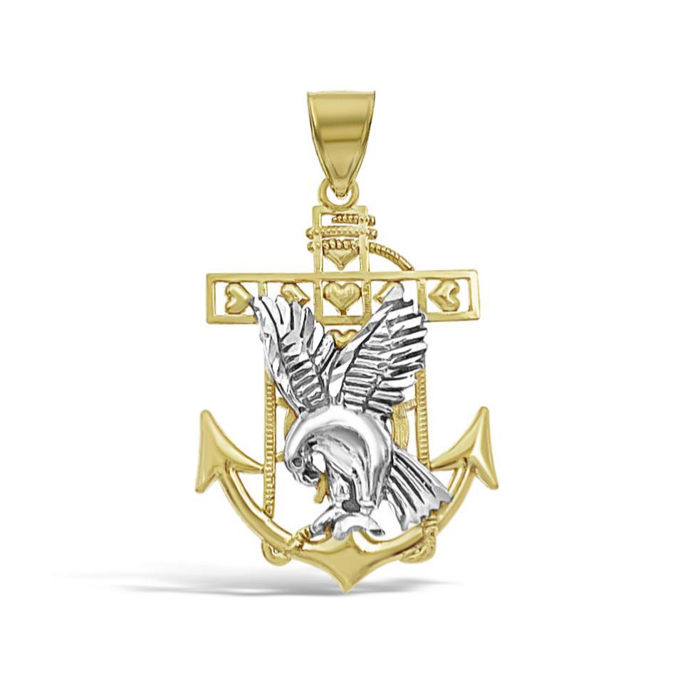 10K Two Tone Gold Anchor Eagle Pendant