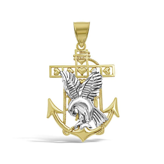 10K Two Tone Gold Anchor Eagle Pendant