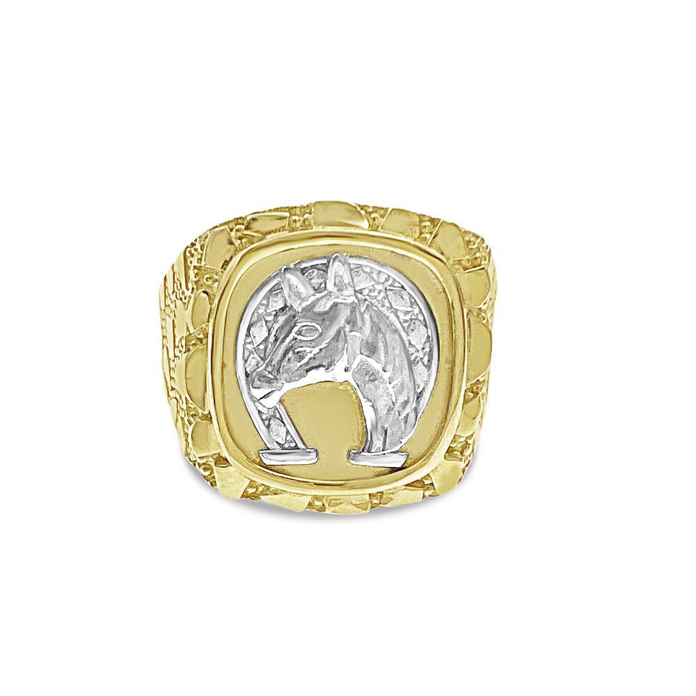 10K Gold Men's Horse Horseshoe Nugget Ring