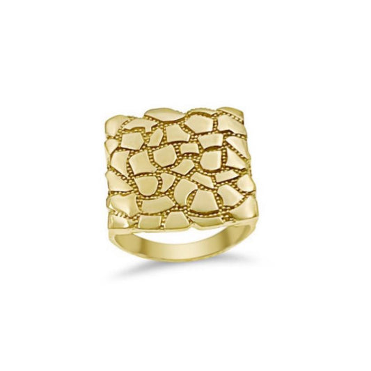 Nugget Square Mens Ring Real 10k Yellow Gold