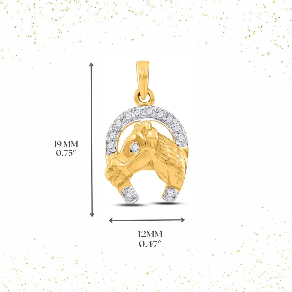 Diamond Lucky Horseshoe Horse Head Charm Pendant 10k Yellow Gold Mens
