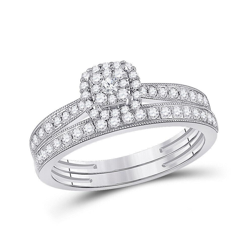 0.50ctw Diamond Cluster Bridal Set Ring 10K White Gold